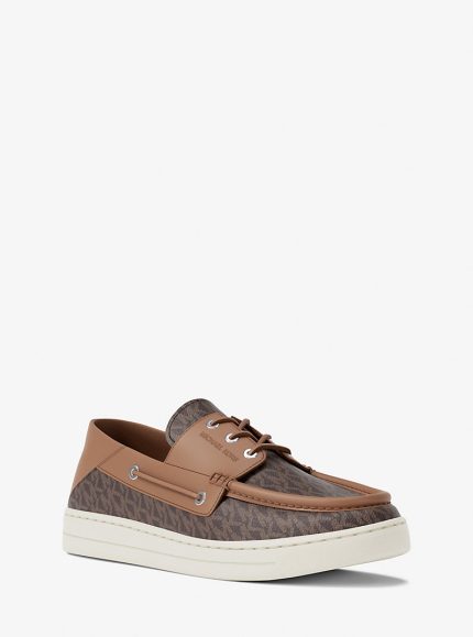 Michael Kors Aiden Signature Logo and Leather Boat Shoe