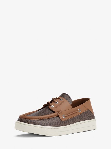 Michael Kors Aiden Signature Logo and Leather Boat Shoe