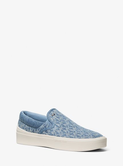 Michael Kors Eddie Signature Logo Print Denim Slip-on Sneaker